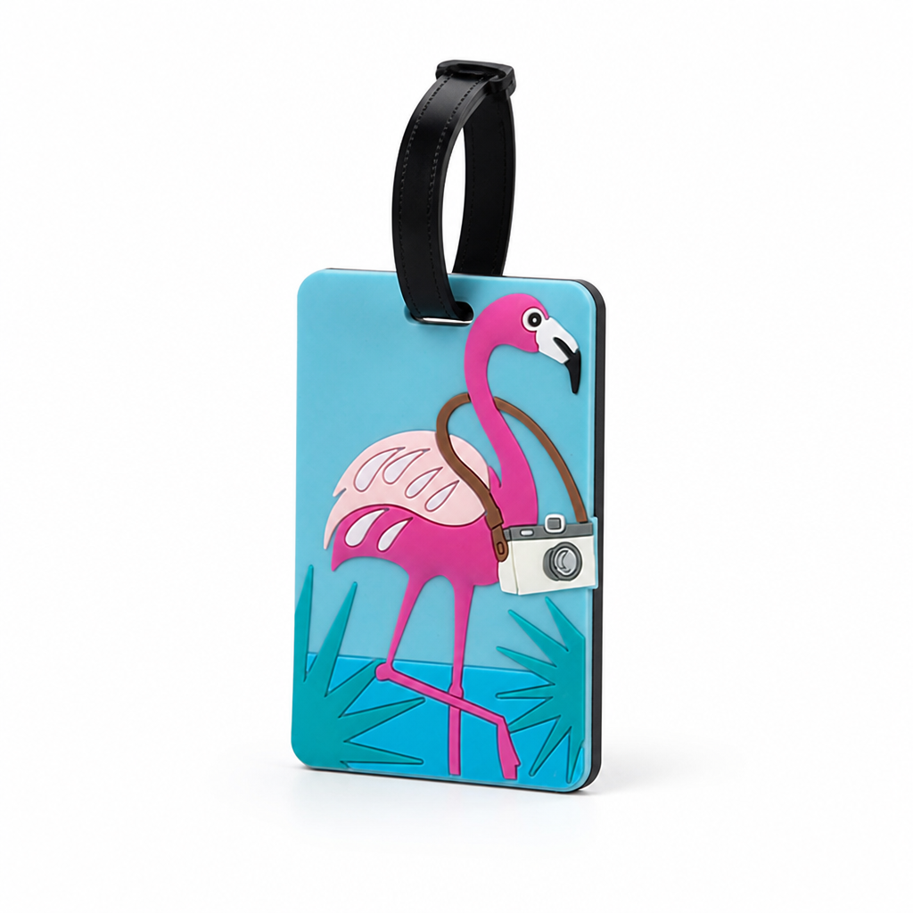 Durable Silicone Concealed-ID Flamingo Luggage Tag