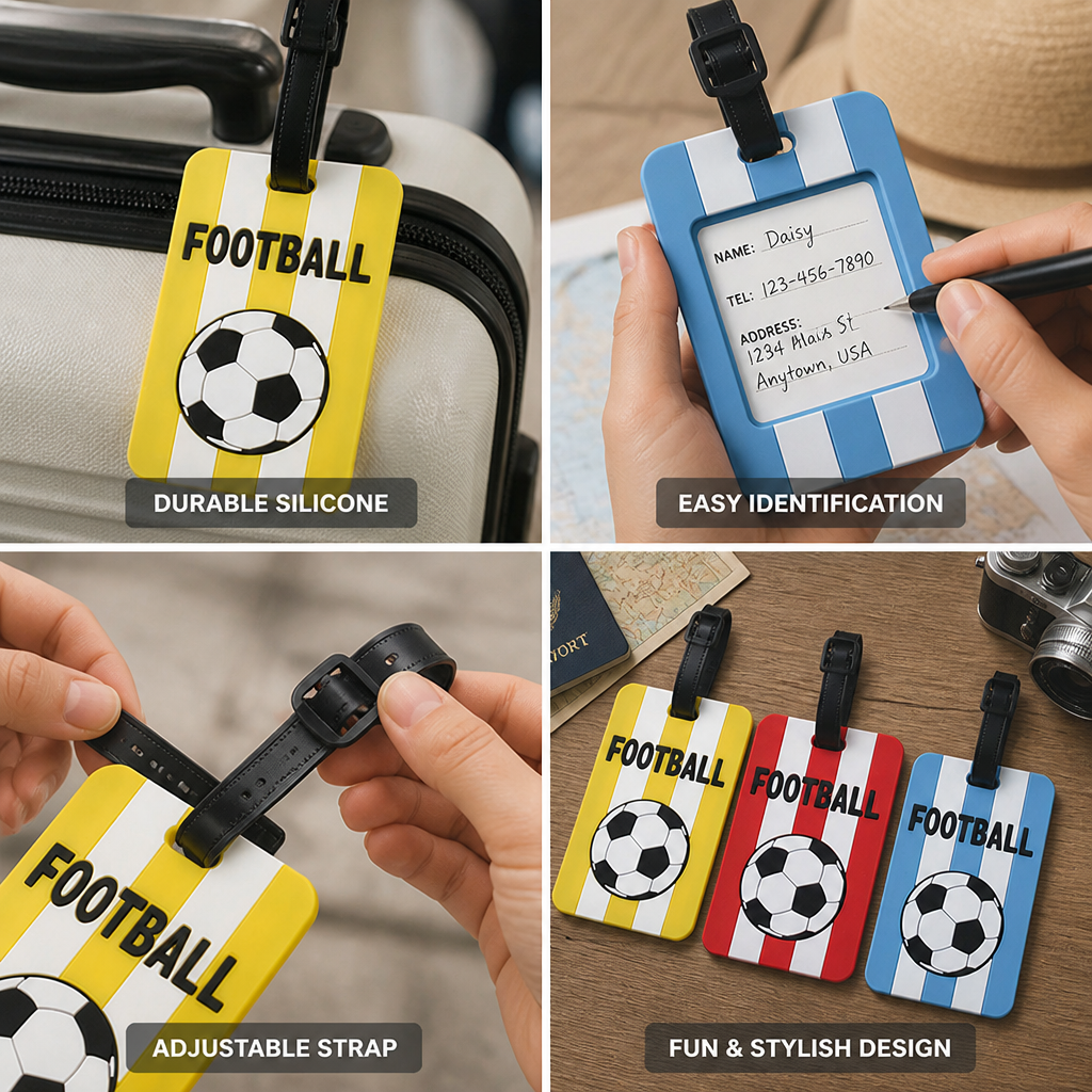 Durable Silicone Football Luggage Tag (Adjustable Strap)