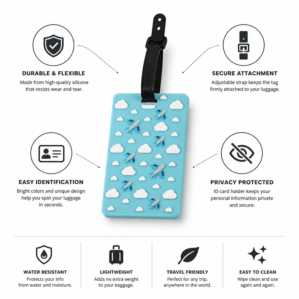 Durable Silicone Luggage Tag (Adjustable Strap & ID Holder)