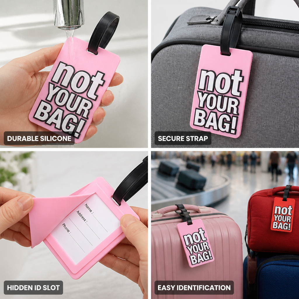 Durable Silicone Luggage Tag (Secure Strap & Hidden ID Slot)