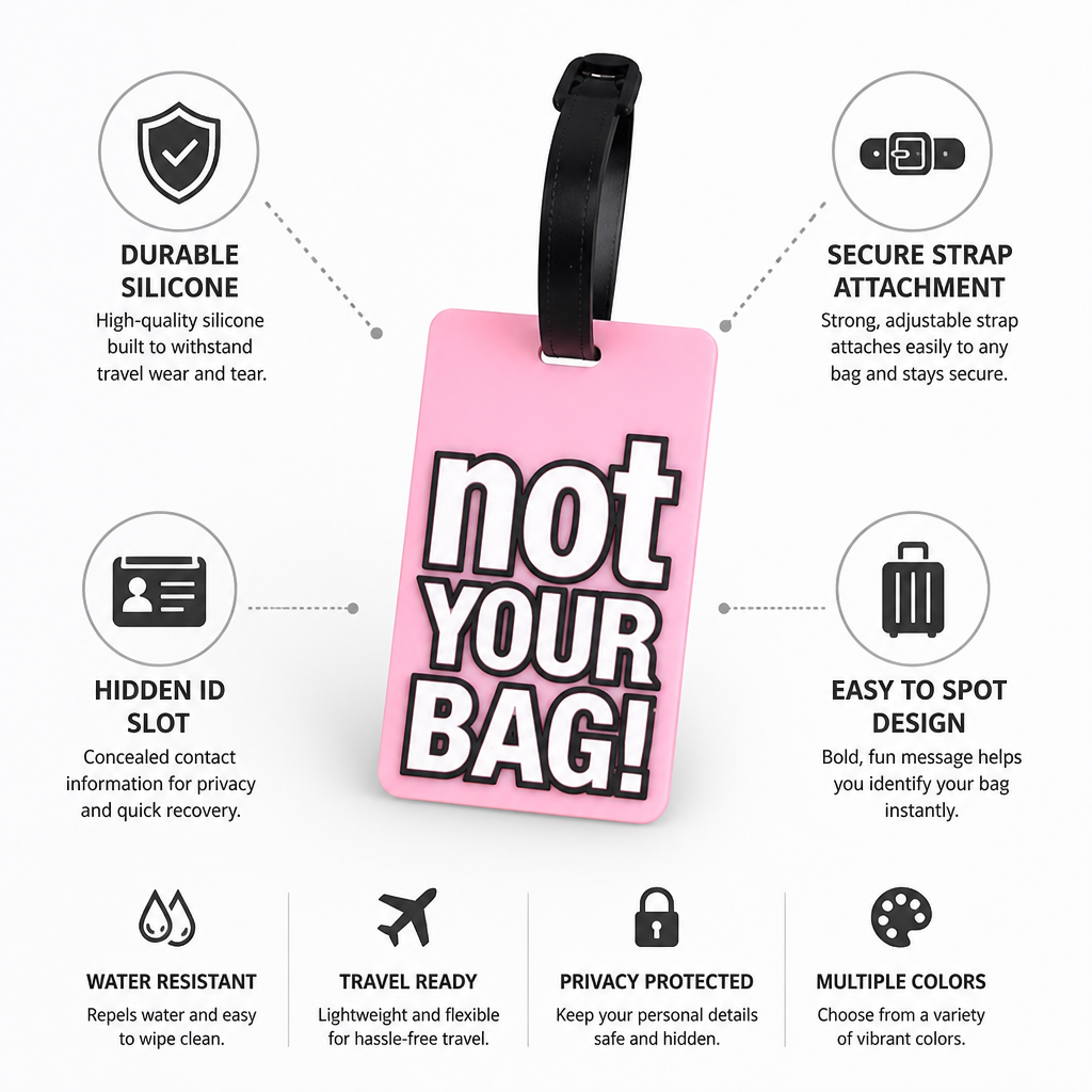 Durable Silicone Luggage Tag (Secure Strap & Hidden ID Slot)