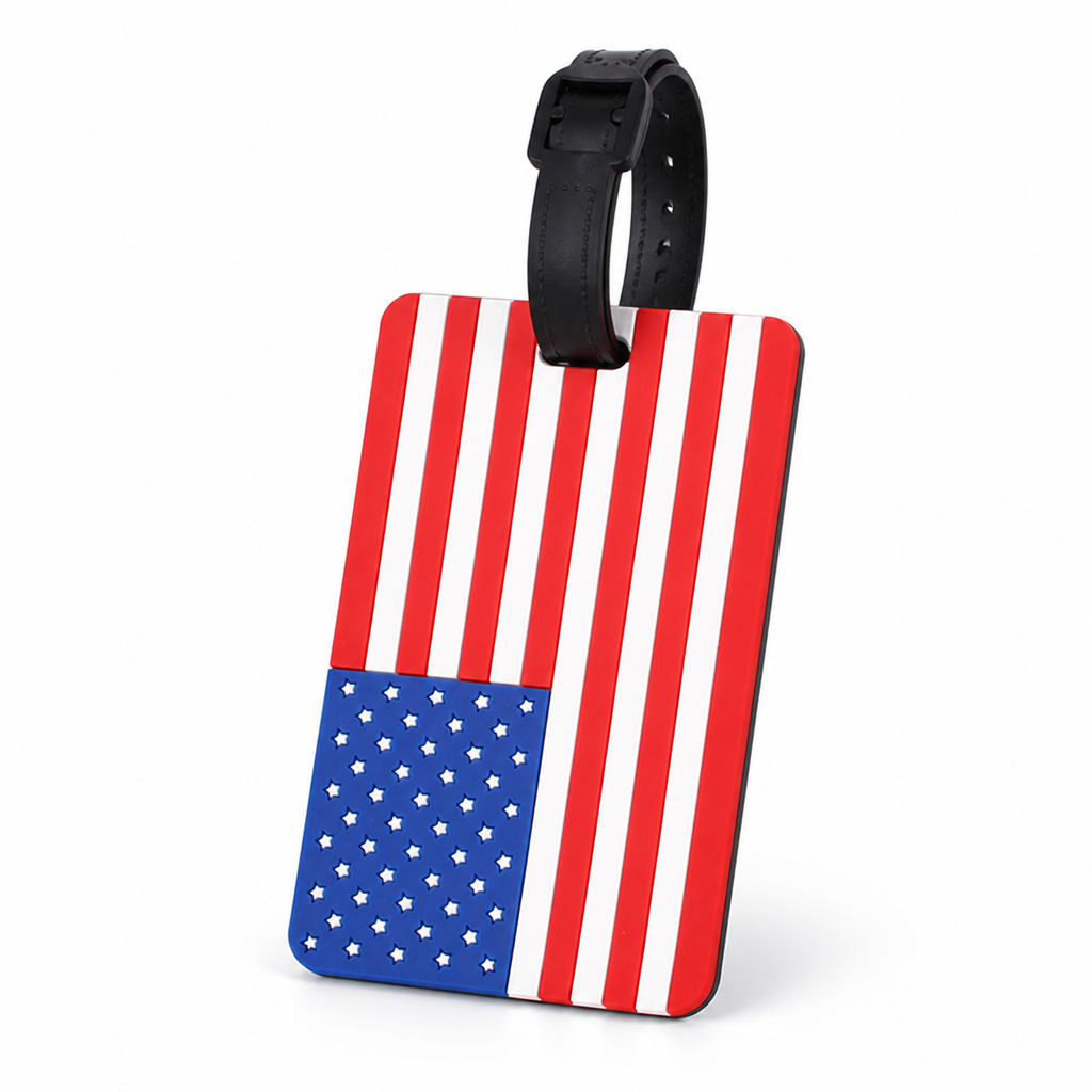 Durable Silicone Patriotic Luggage Tag (Writable ID Card, Adjustable Strap)