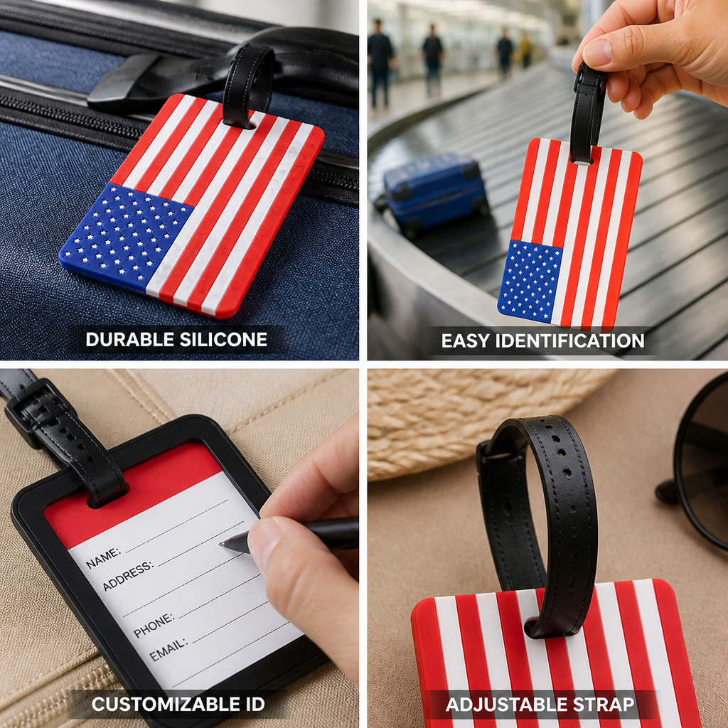 Durable Silicone Patriotic Luggage Tag (Writable ID Card, Adjustable Strap)