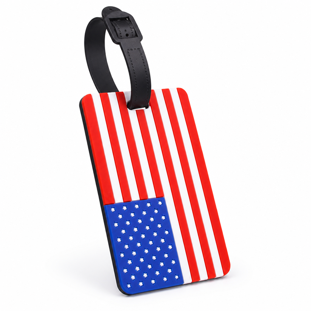 Durable Silicone Patriotic Luggage Tag (Writable ID Card, Adjustable Strap)