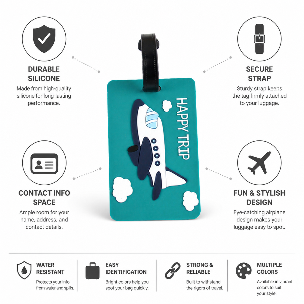 Durable Silicone & Secure Strap Airplane Luggage Tag