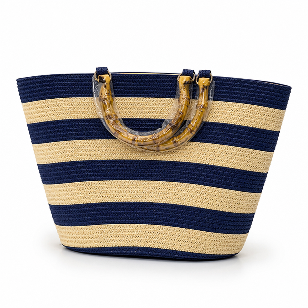 Durable Spacious Two-Tone Stripe Beach Bag