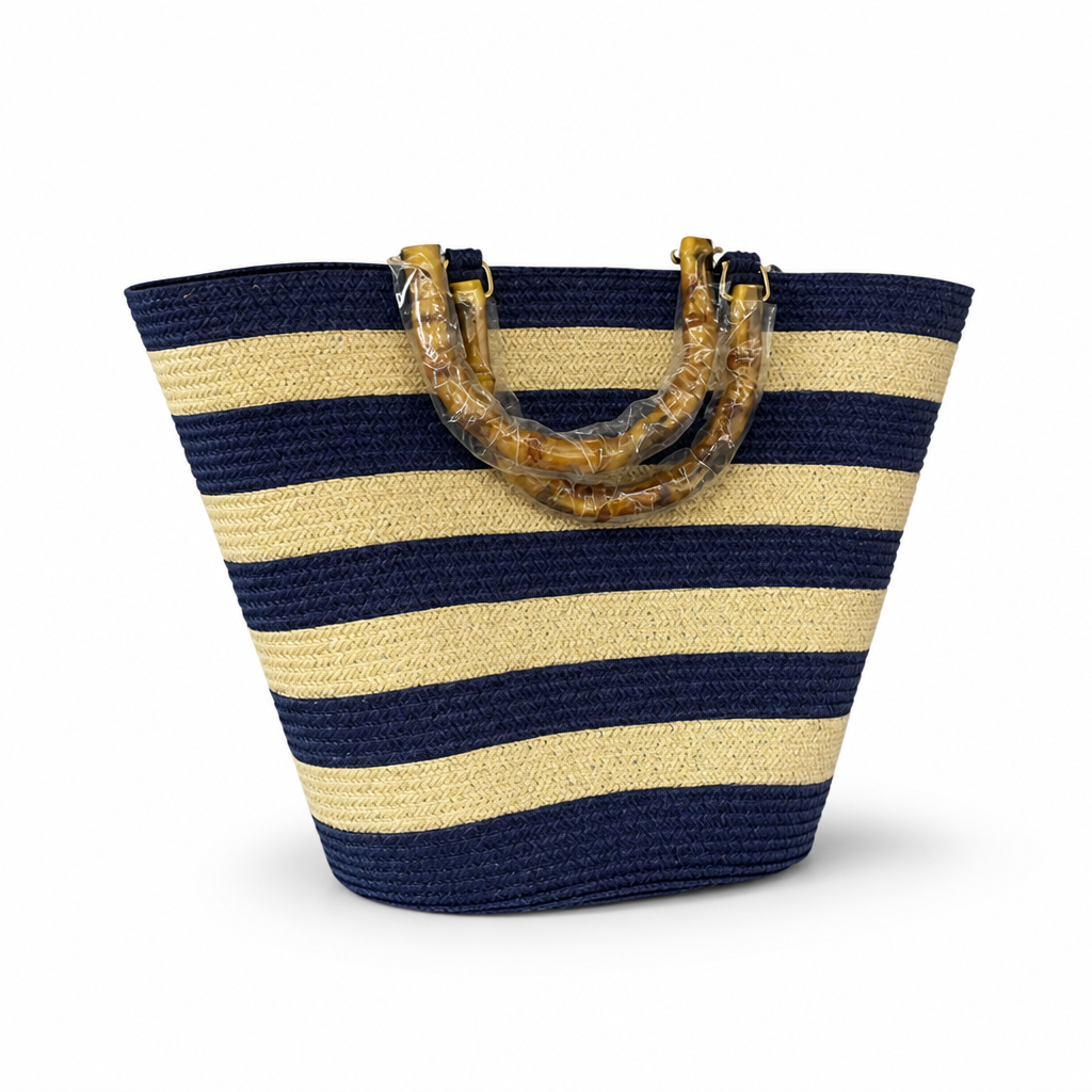 Durable Spacious Two-Tone Stripe Beach Bag