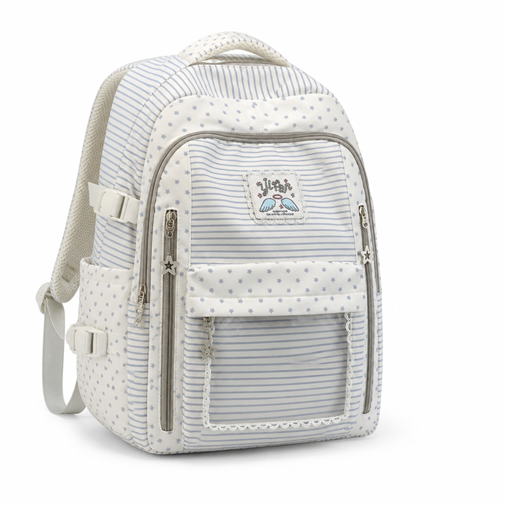 Durable Star-Patterned Multi-Pocket School Backpack