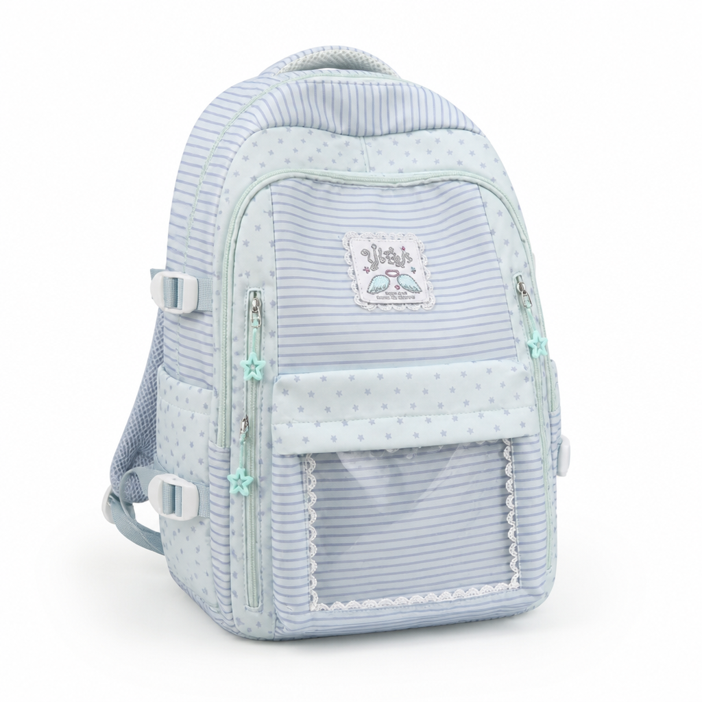 Durable Star-Patterned Multi-Pocket School Backpack