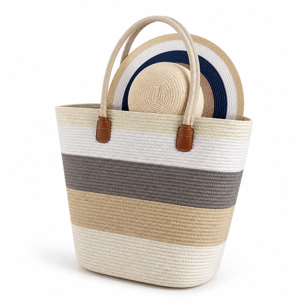 Durable Striped Beach Tote (Ergonomic Handles)