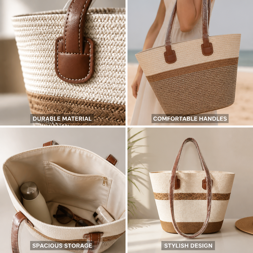Durable Striped Beach Tote (Ergonomic Handles)