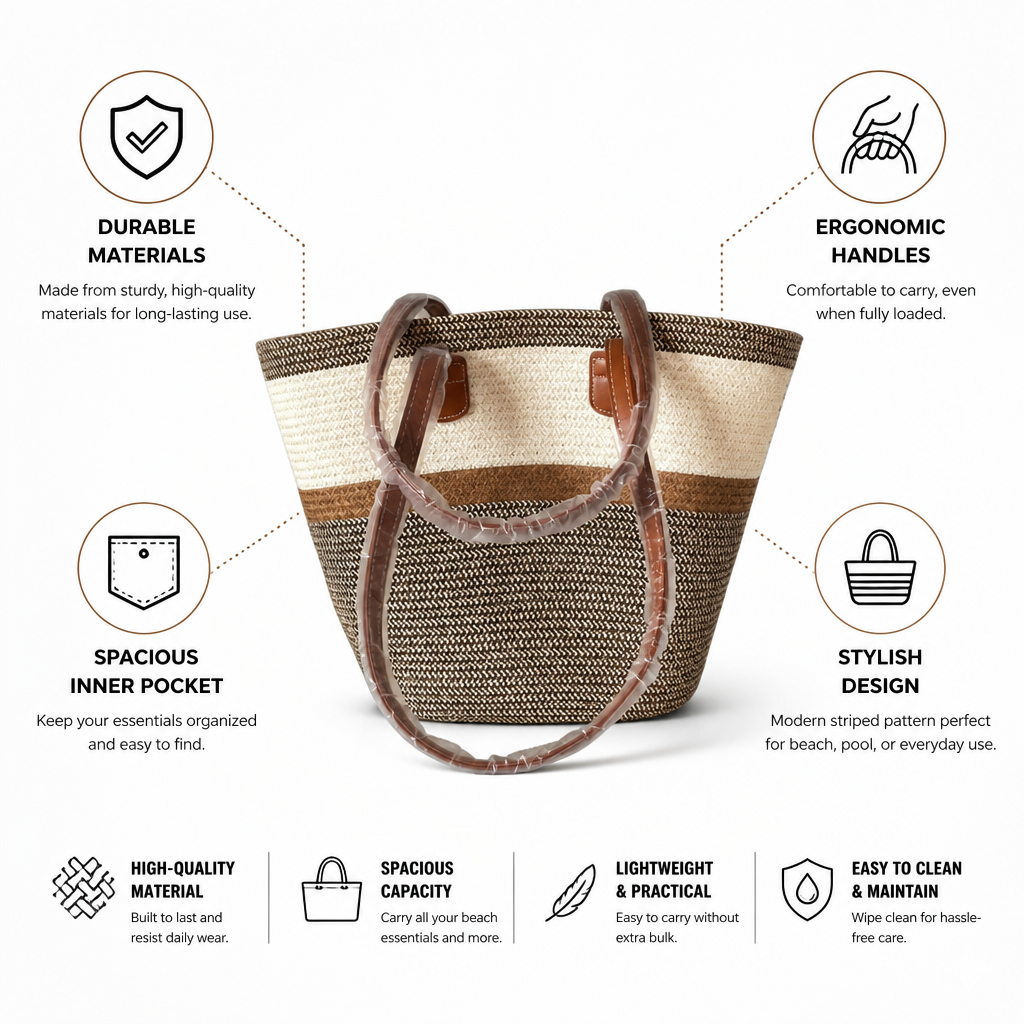 Durable Striped Beach Tote (Ergonomic Handles)
