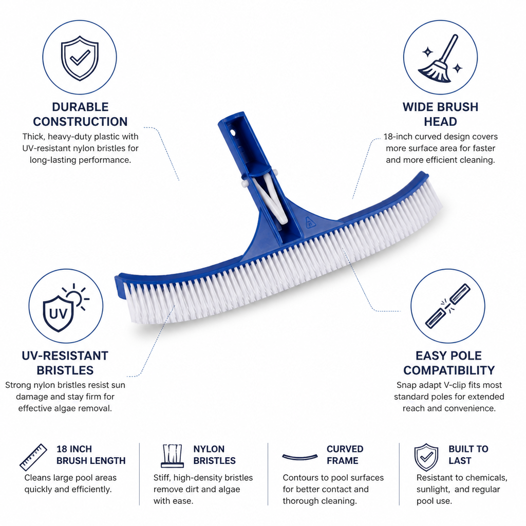 Durable UV-Resistant Nylon Curved Pool Brush (18 Inch)