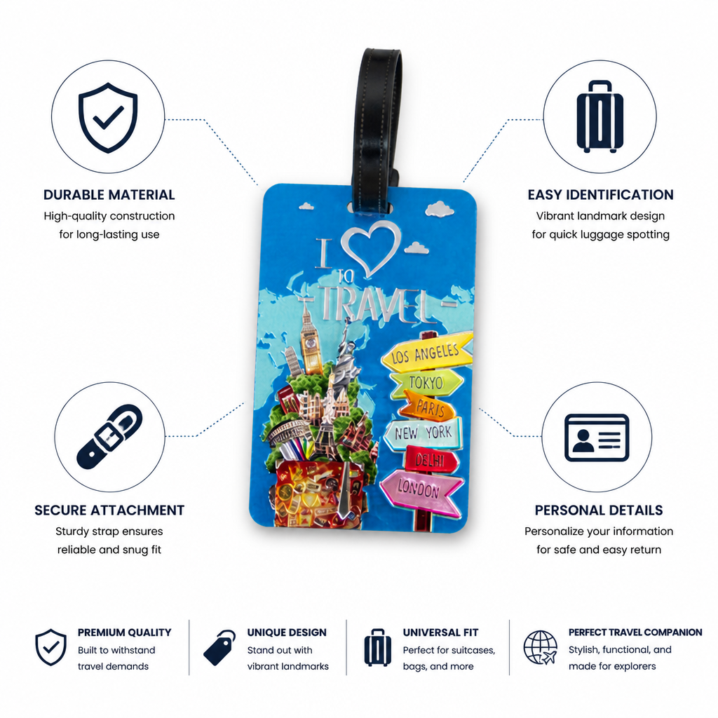 Durable Vibrant Landmark-Print Luggage Tag (Secure Strap)