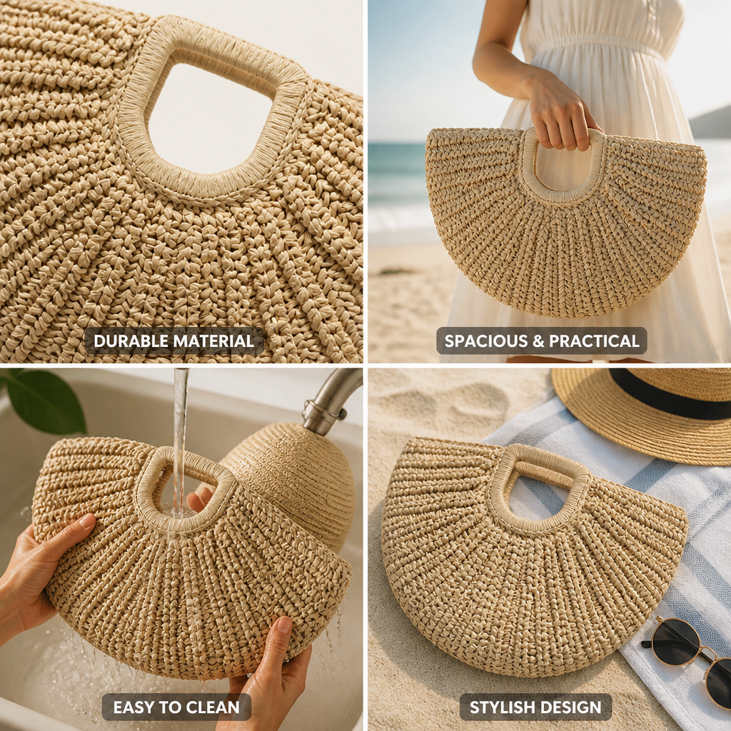 Durable Wave-Pattern Beach Bag With Ergonomic Handles