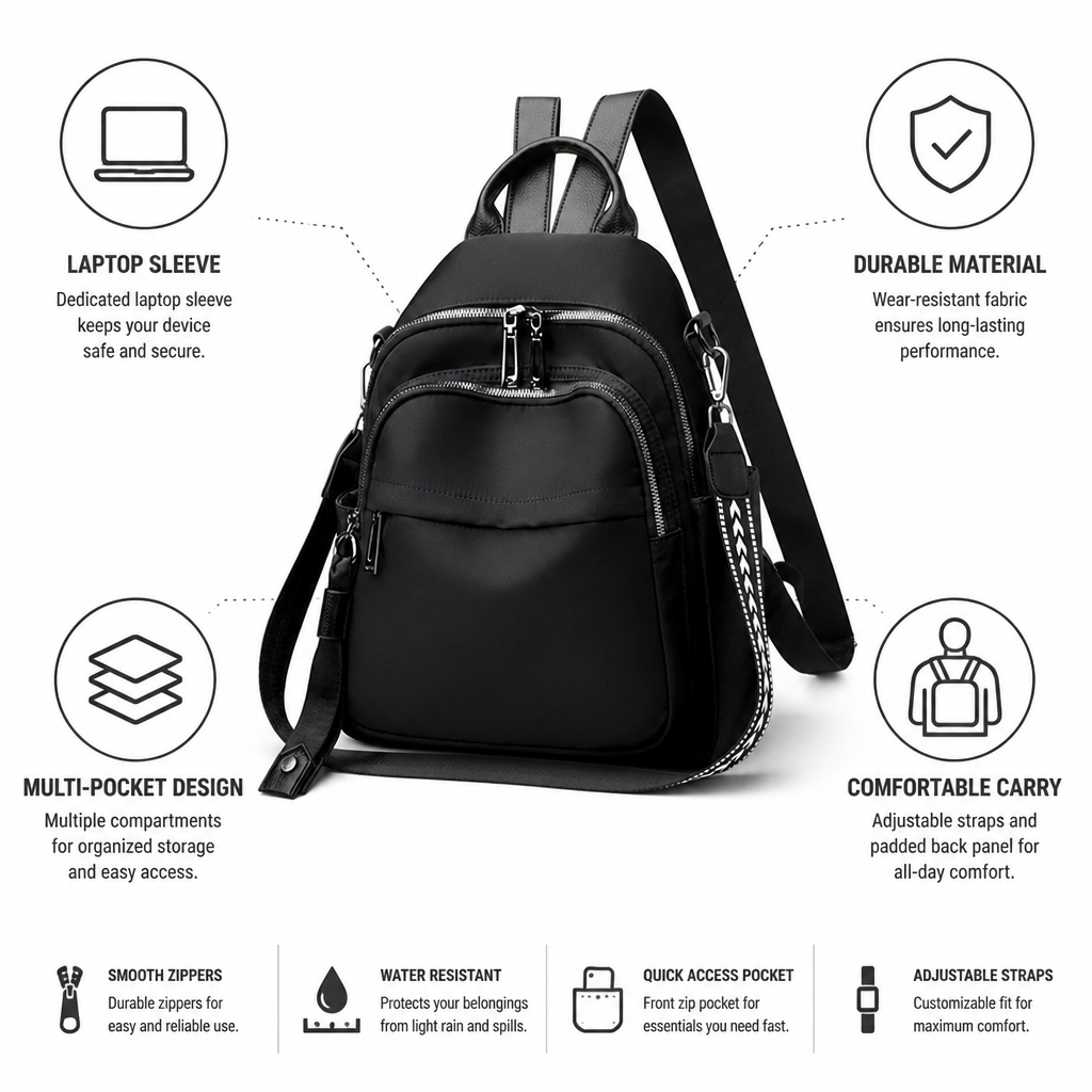 Durable Wear-Resistant Multi-Pocket Backpack (With Laptop Sleeve)