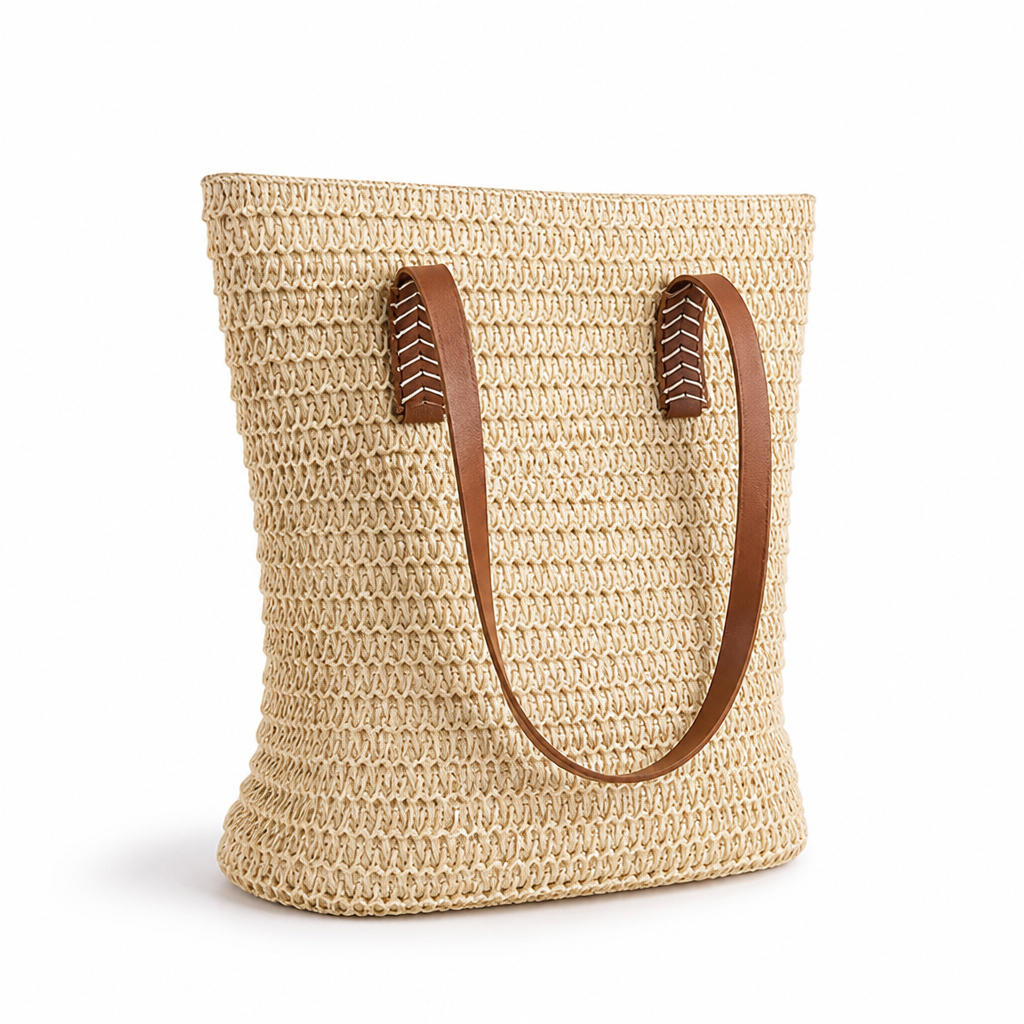 Durable Woven Braided-Handle Tote Bag