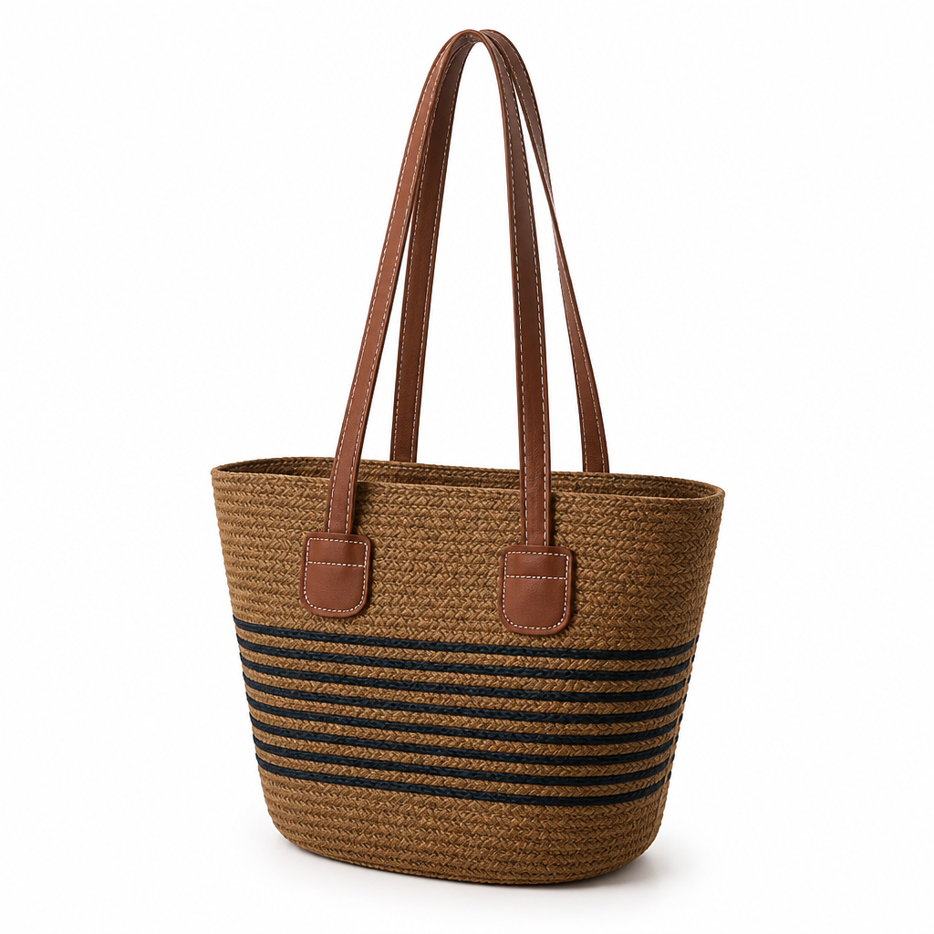 Durable Woven Braided-Handle Tote Bag