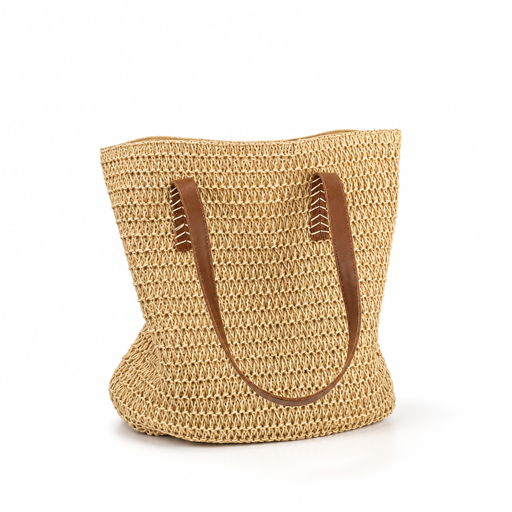 Durable Woven Braided-Handle Tote Bag