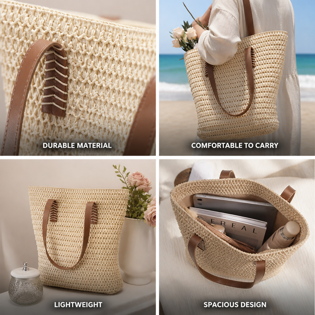 Durable Woven Braided-Handle Tote Bag