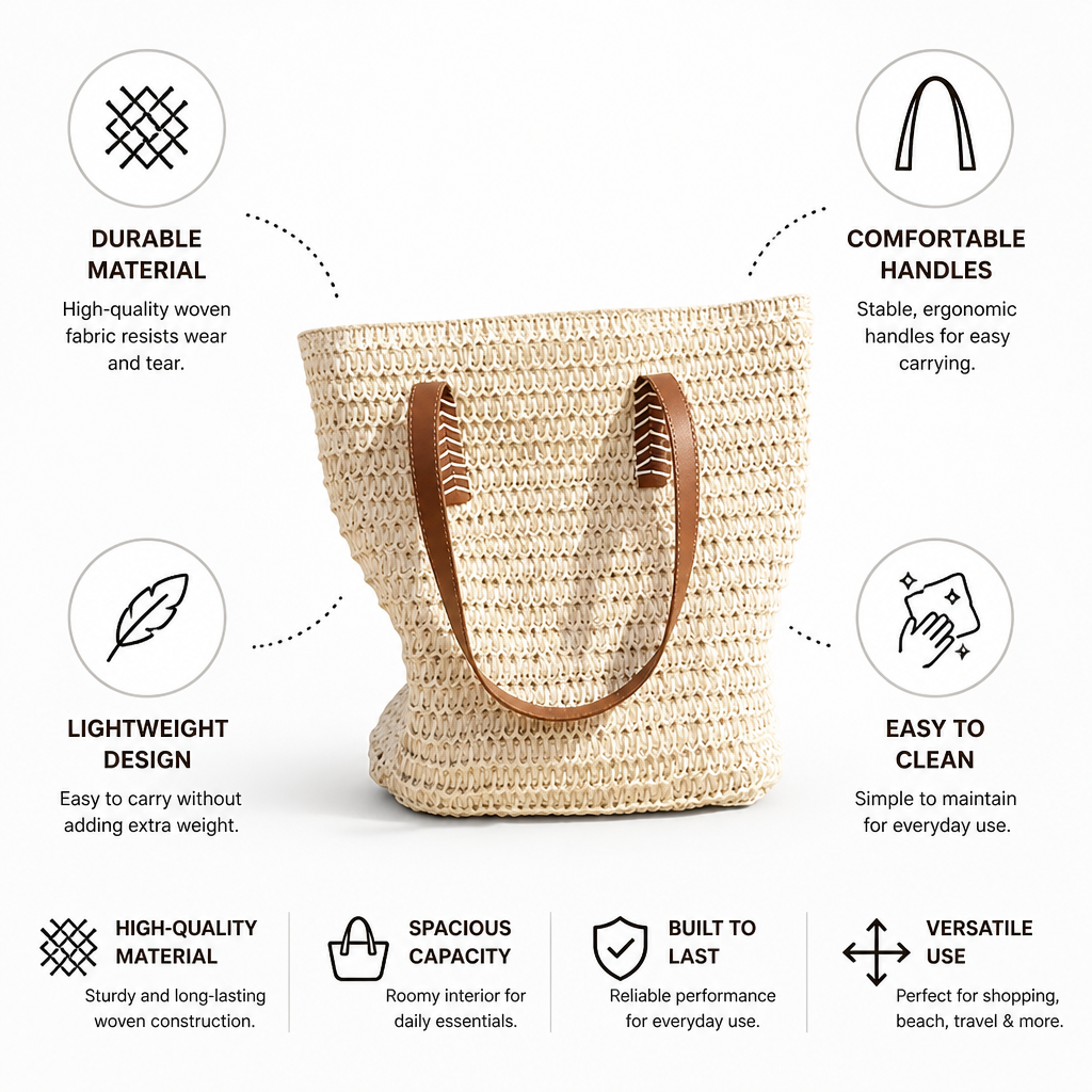 Durable Woven Braided-Handle Tote Bag