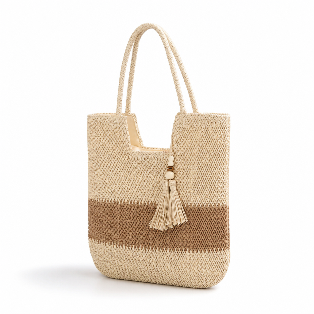 Durable Woven Braided-Handle Tote Bag