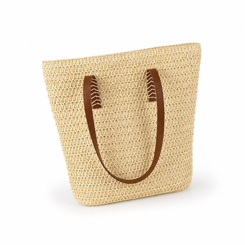 Durable Woven Braided-Handle Tote Bag