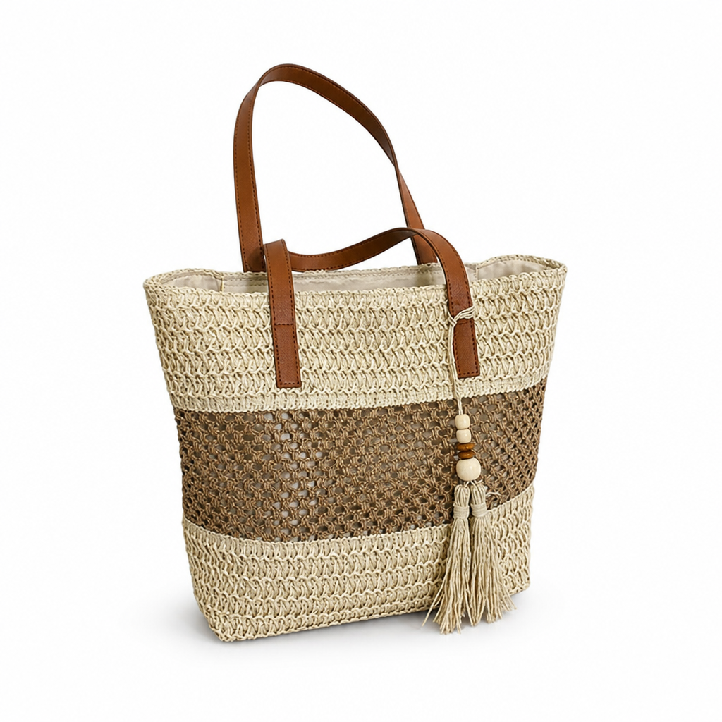 Durable Woven Leather-Handle Beach Tote