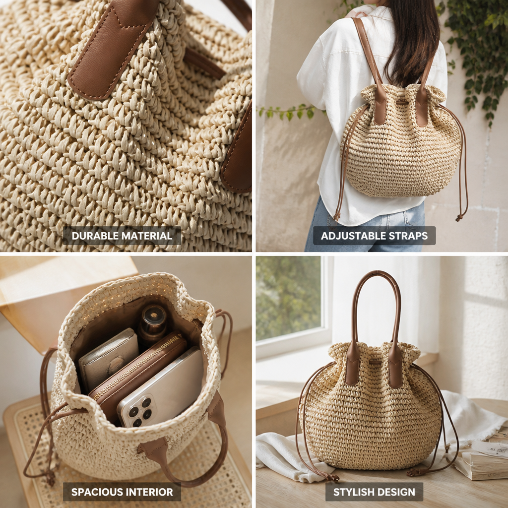 Durable Woven Natural Backpack (Adjustable Straps)