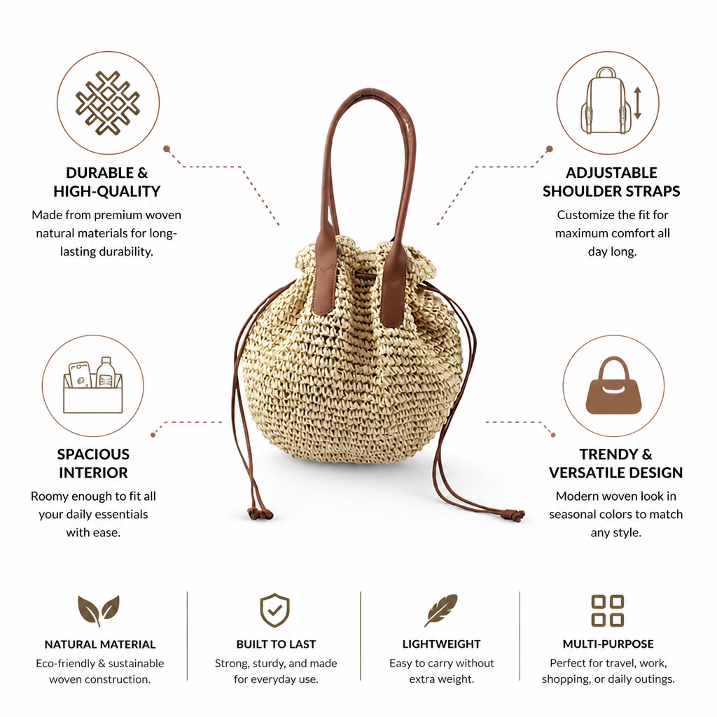 Durable Woven Natural Backpack (Adjustable Straps)