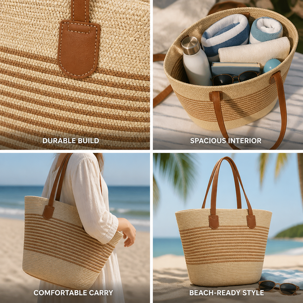 Durable Woven Spacious Beach Bag (Long Straps)