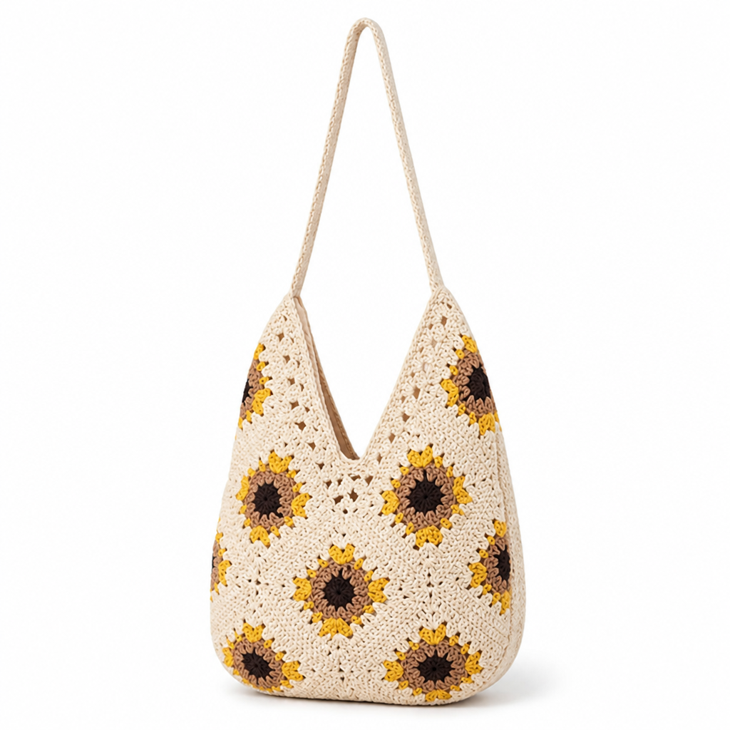 Durable Yarn Sunflower Crochet Shoulder Bag