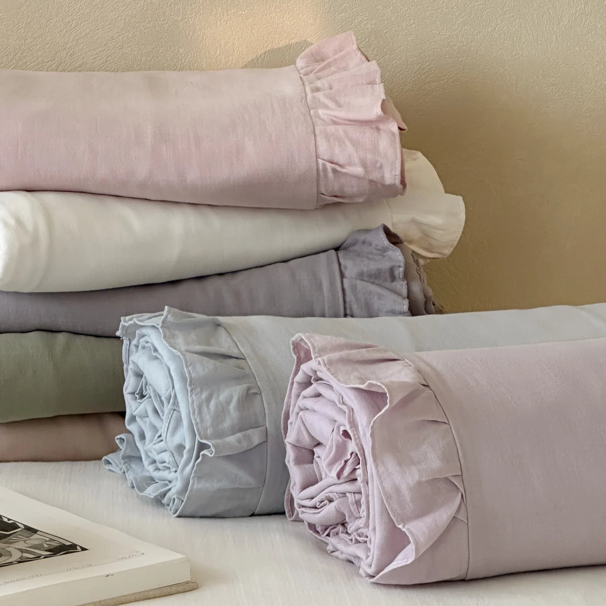 Duvet Cover & Pillowcase Set Cotton-Linen Breathable Ruffled Edge