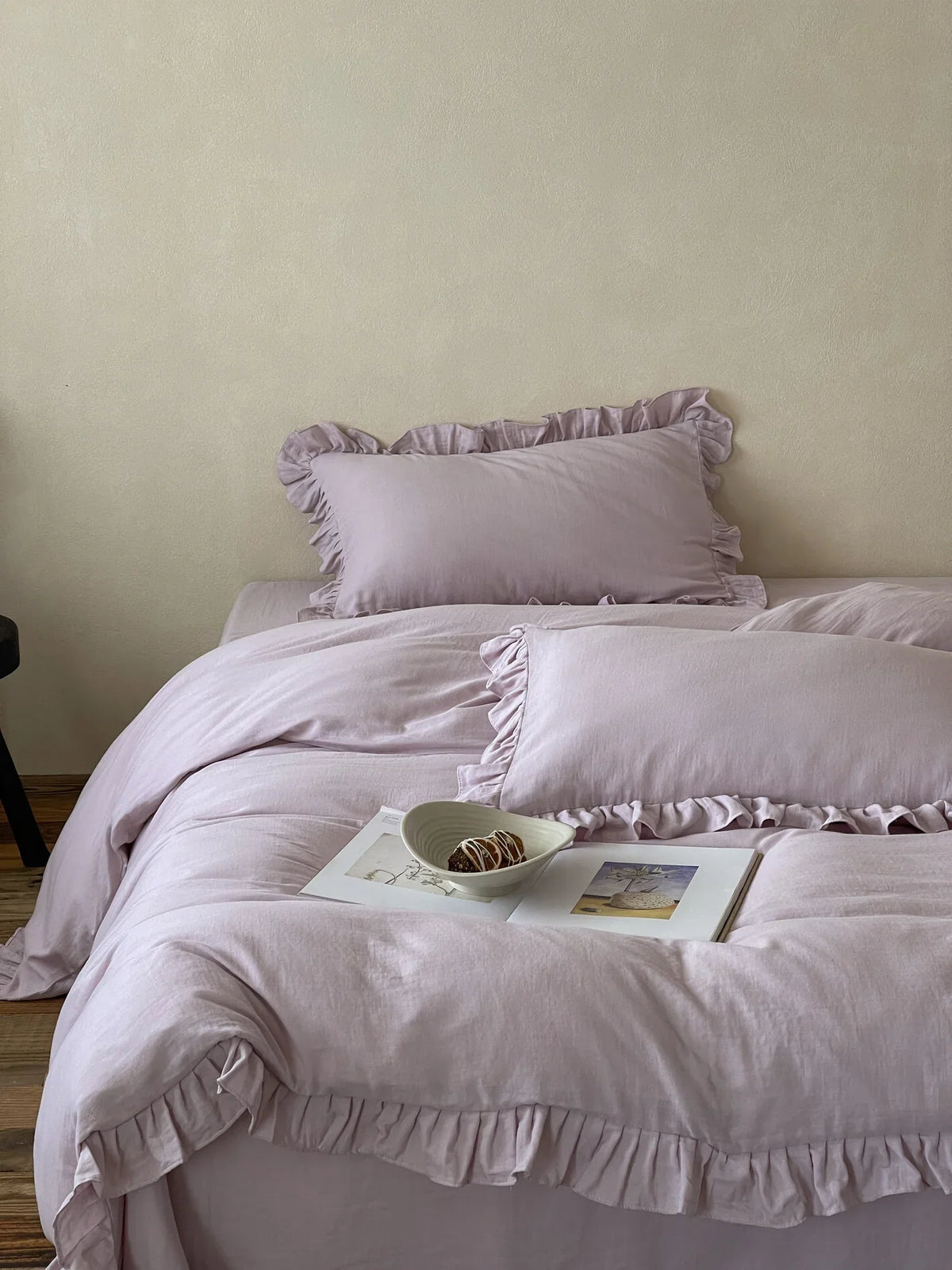 Duvet Cover & Pillowcase Set Cotton-Linen Breathable Ruffled Edge