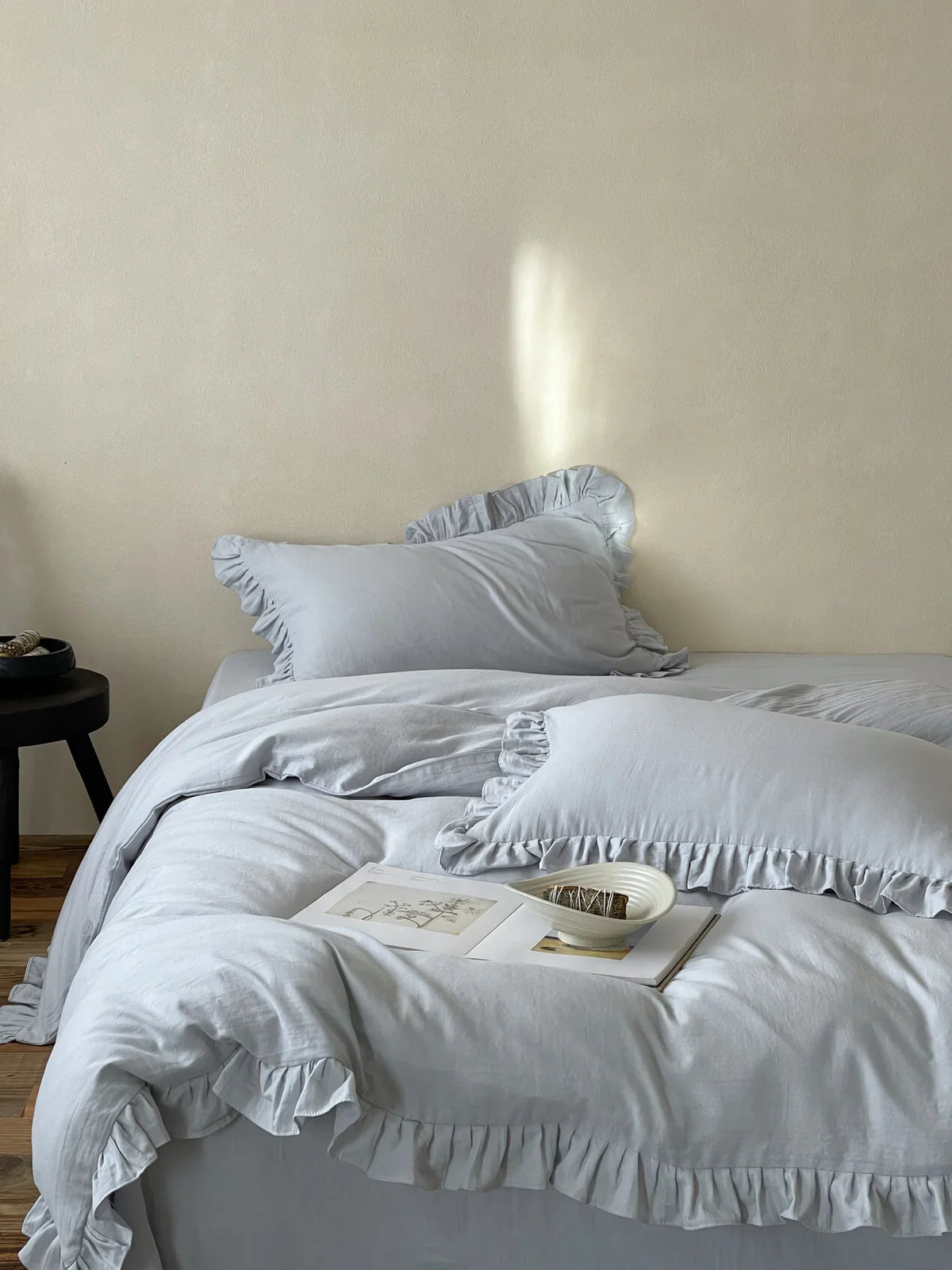 Duvet Cover & Pillowcase Set Cotton-Linen Breathable Ruffled Edge