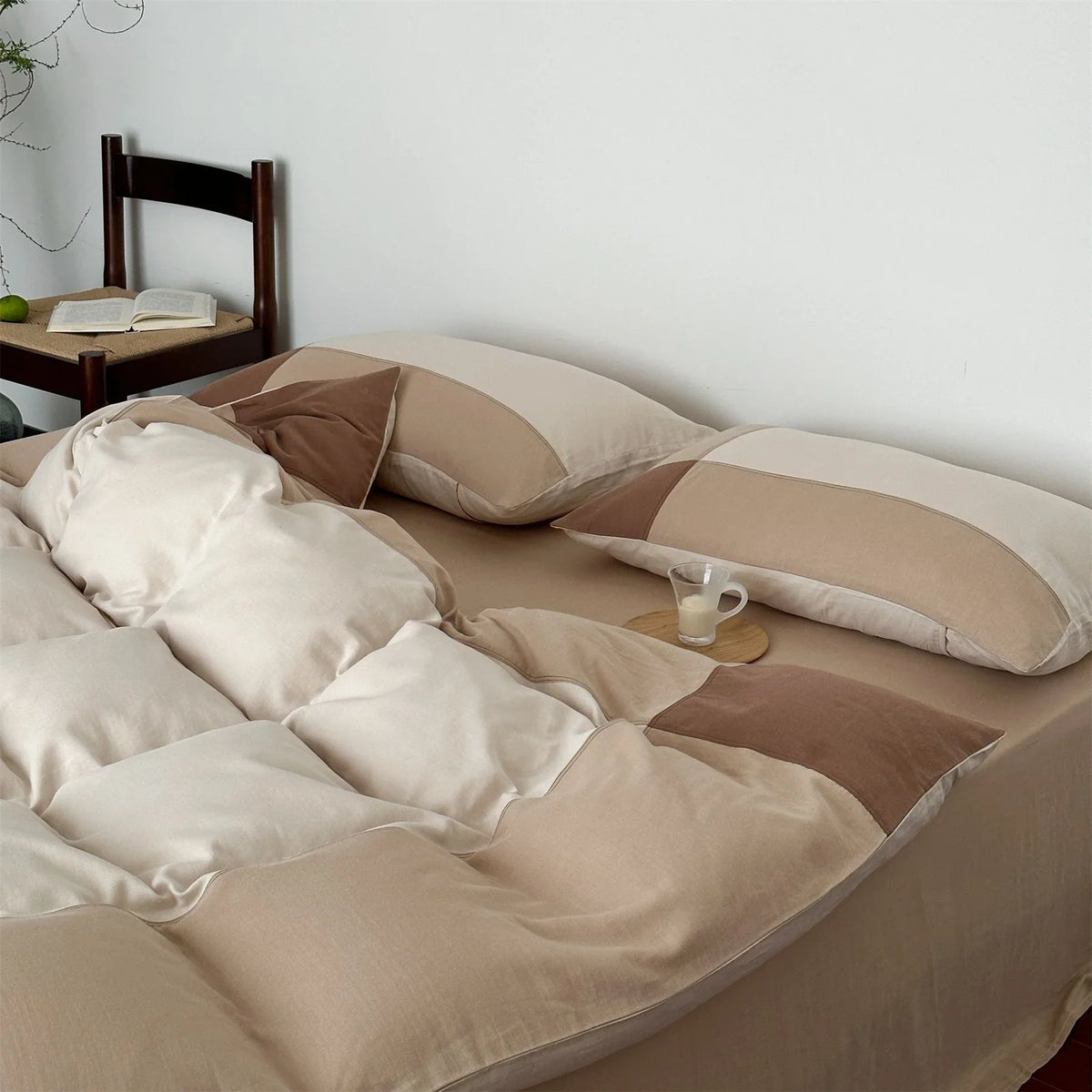 Duvet Cover & Pillowcase Set Cotton Satin Quilted 4-Piece