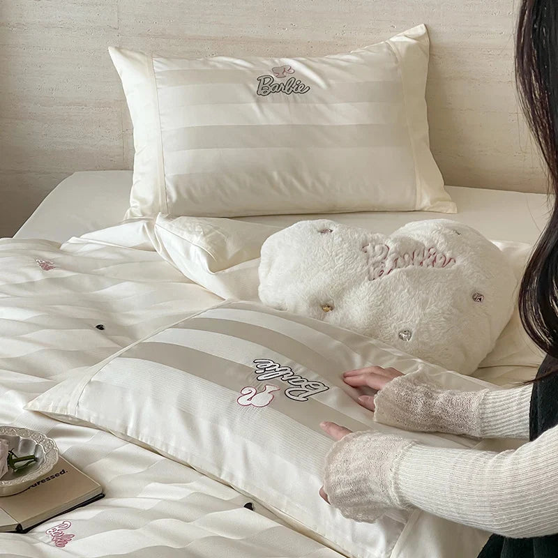 Duvet Cover Set 100% Cotton Percale Striped Jacquard