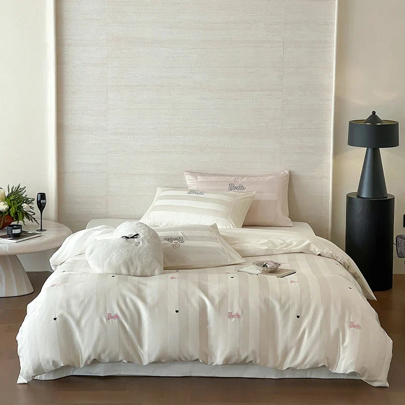 Duvet Cover Set 100% Cotton Percale Striped Jacquard