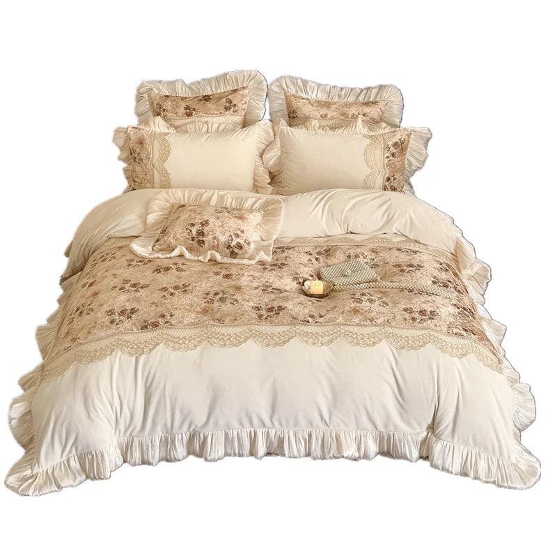 Duvet Cover Set Baby Velour French Botanical Lace Trim