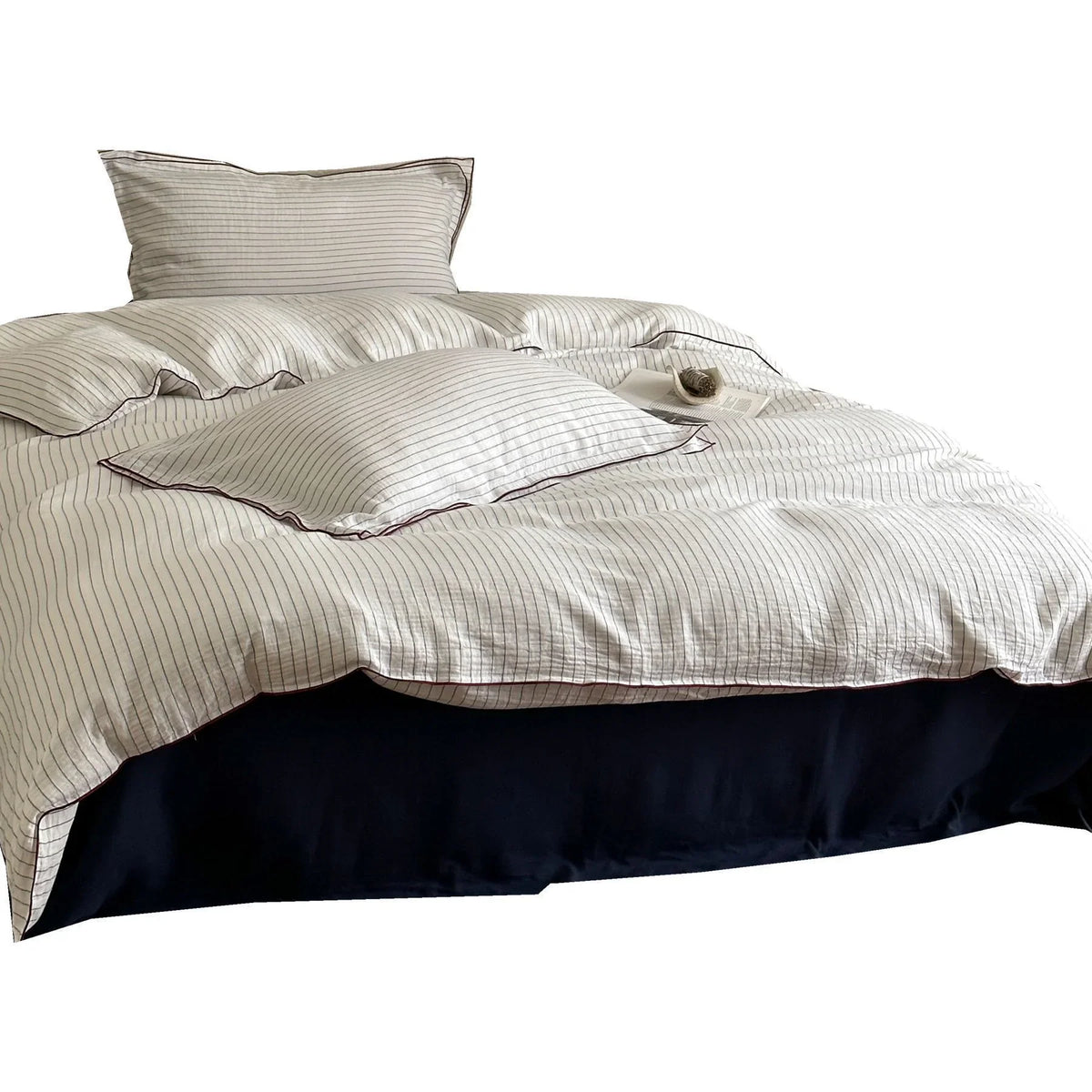 Duvet Cover Set Breathable Cotton Fine Stripes & Contrast Piping