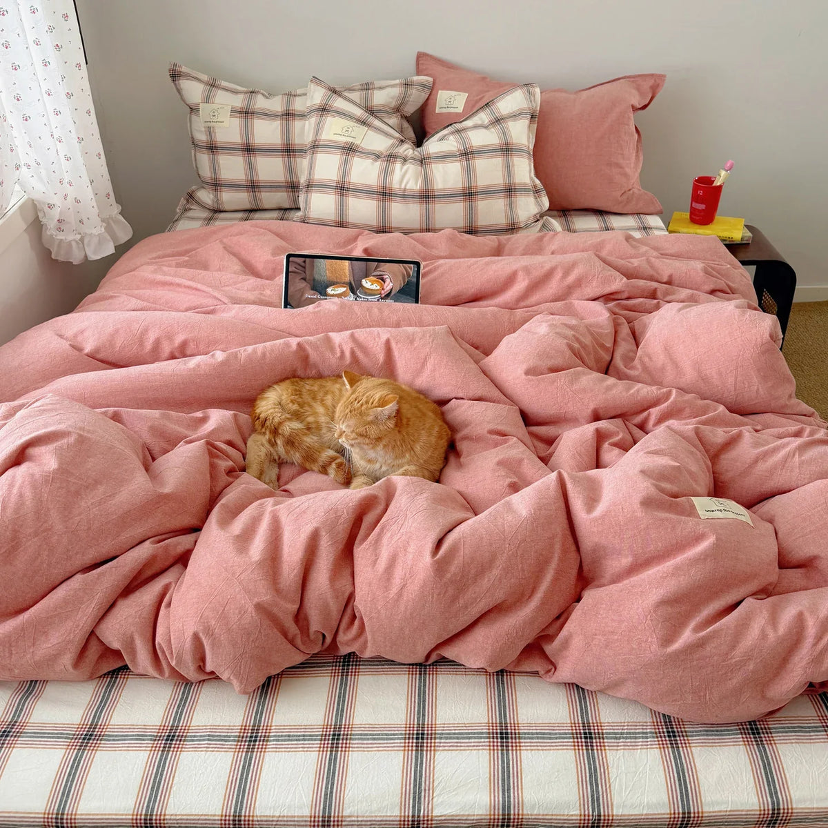 Duvet Cover Set Breathable Cotton-Linen Reversible