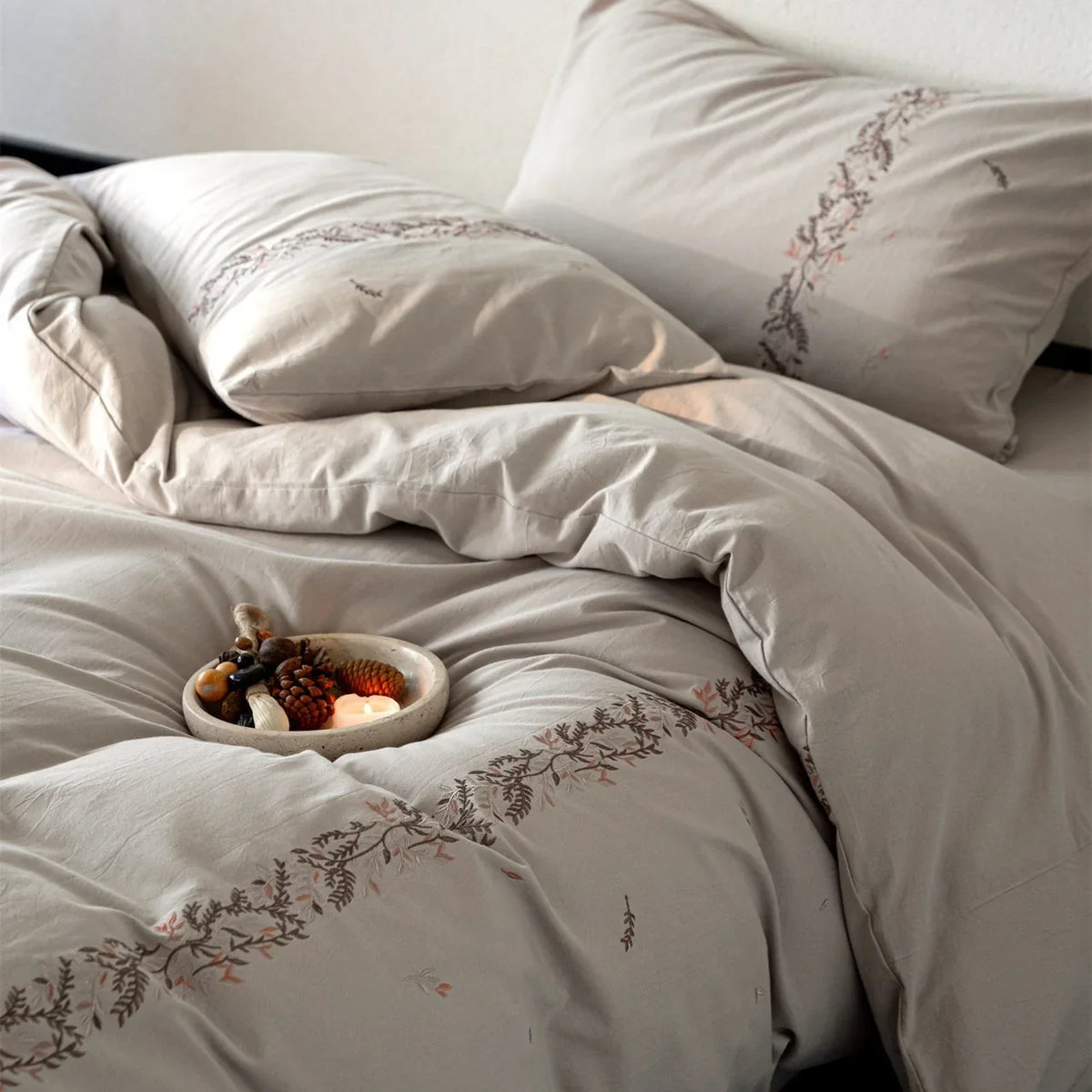 Duvet Cover Set Breathable Cotton Percale Embroidered Border