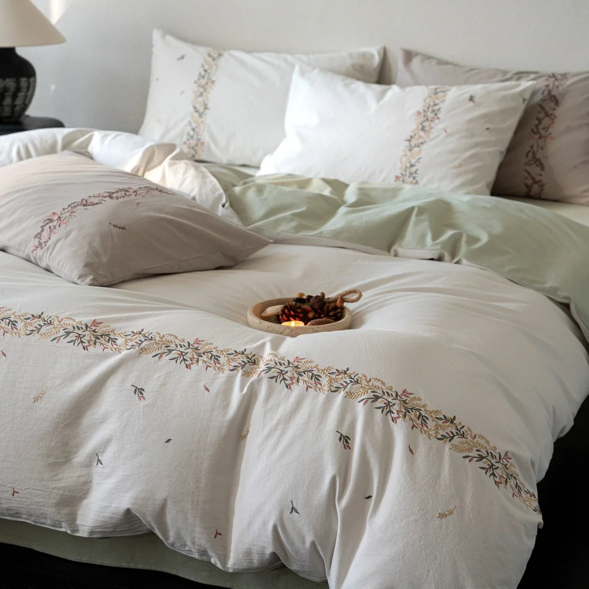 Duvet Cover Set Breathable Cotton Percale Embroidered Border