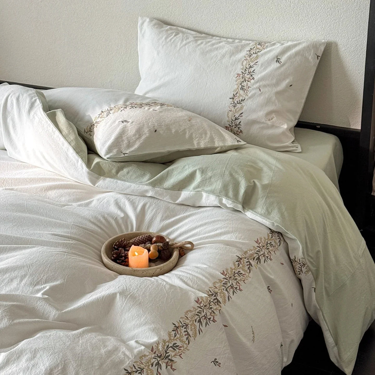 Duvet Cover Set Breathable Cotton Percale Embroidered Border