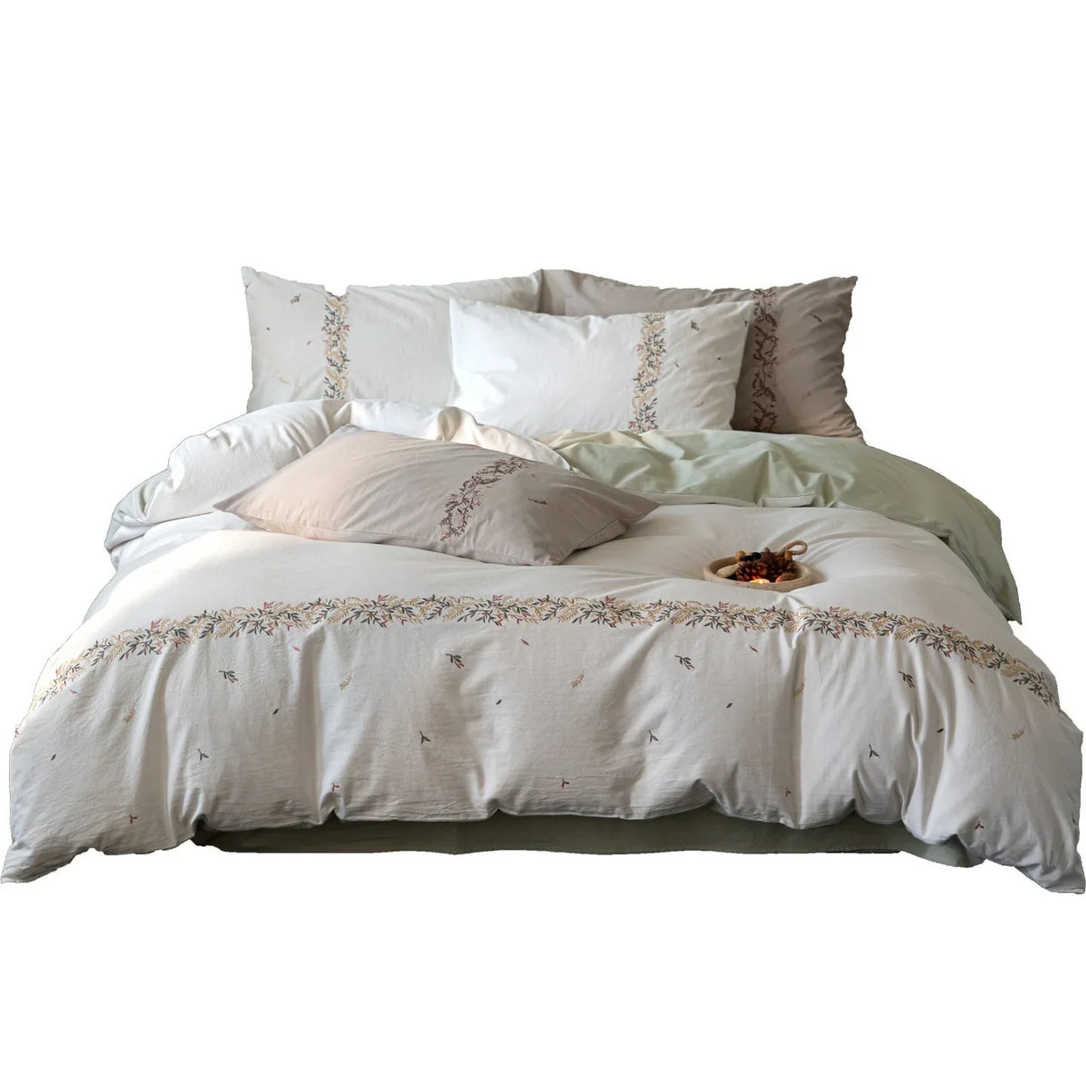 Duvet Cover Set Breathable Cotton Percale Embroidered Border