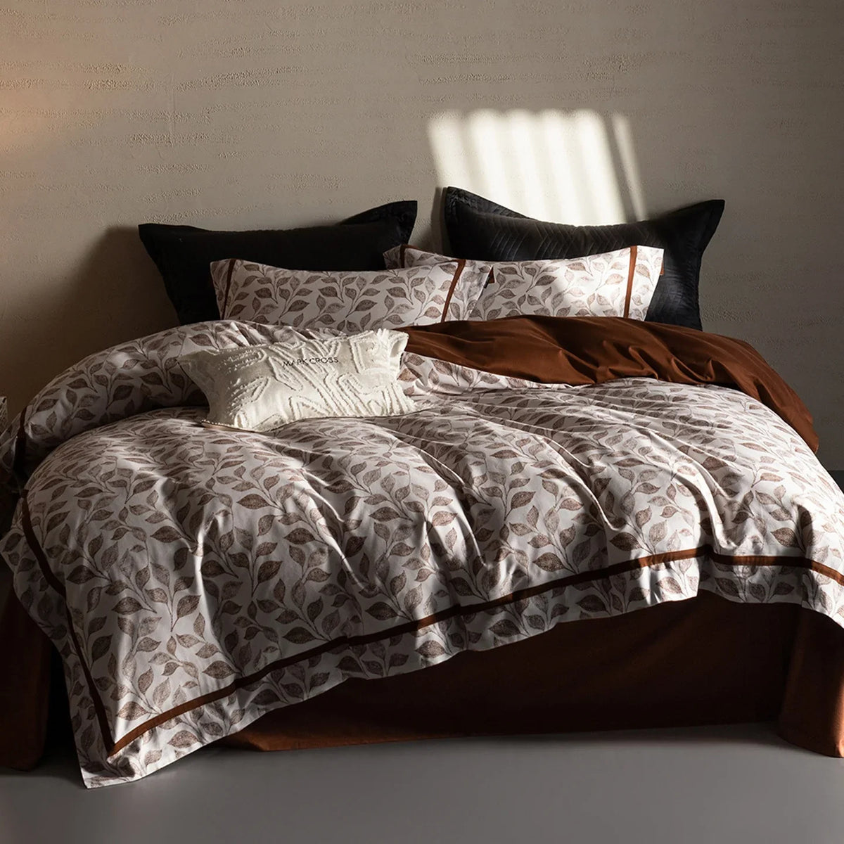 Duvet Cover Set Breathable Cotton Percale Leaf Print