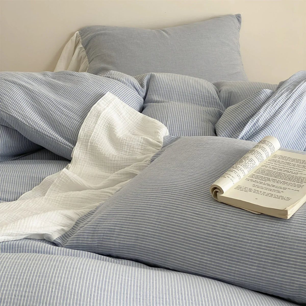 Duvet Cover Set Breathable Cotton Seersucker Machine Washable