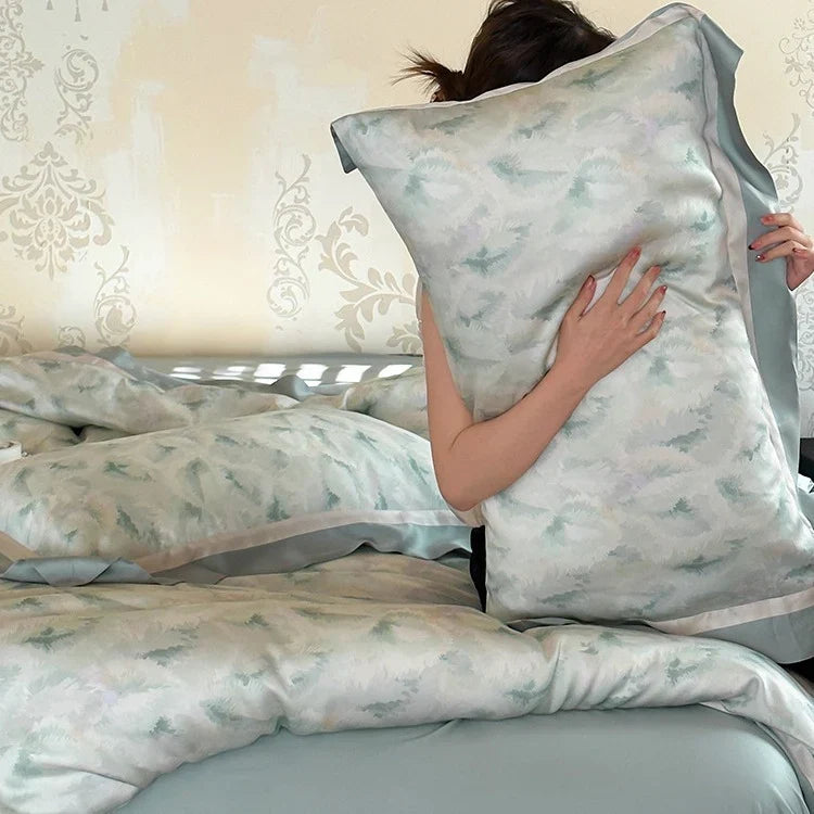 Duvet Cover Set Breathable Mako Cotton Watercolor Fern 4-Piece