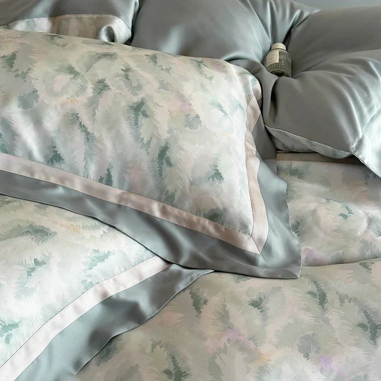 Duvet Cover Set Breathable Mako Cotton Watercolor Fern 4-Piece