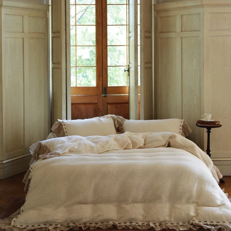 Duvet Cover Set Breathable Muslin Ruffle & Crochet Border